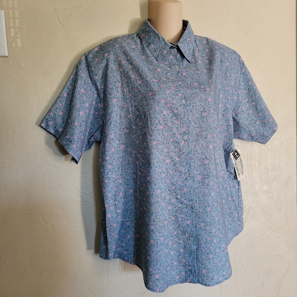 Vintage Separate Issue Blue Floral Button Down Short Sleeve Top Size Women's L - Picture 4 of 9